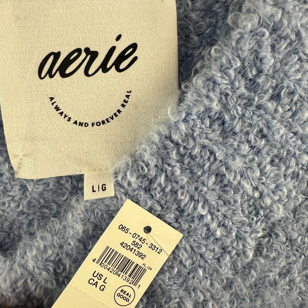 Aerie Womens Sweater Teddy Boucle Oversized Fuzzy Vneck Cozy Wool Blend Large - Picture 6 of 7
